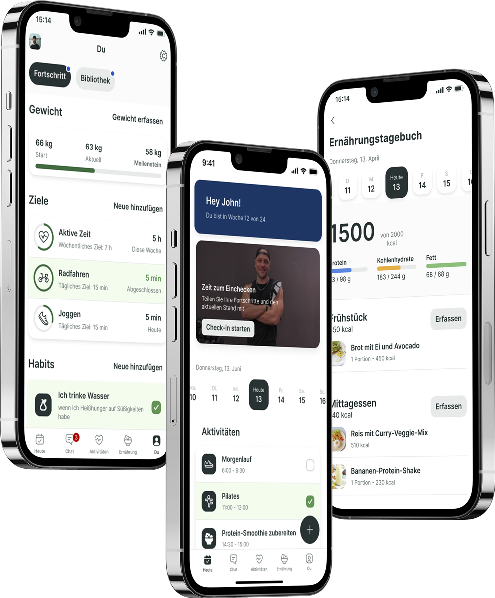 Ein Mockup der Coaching-App, das die Funktionen zeigt.